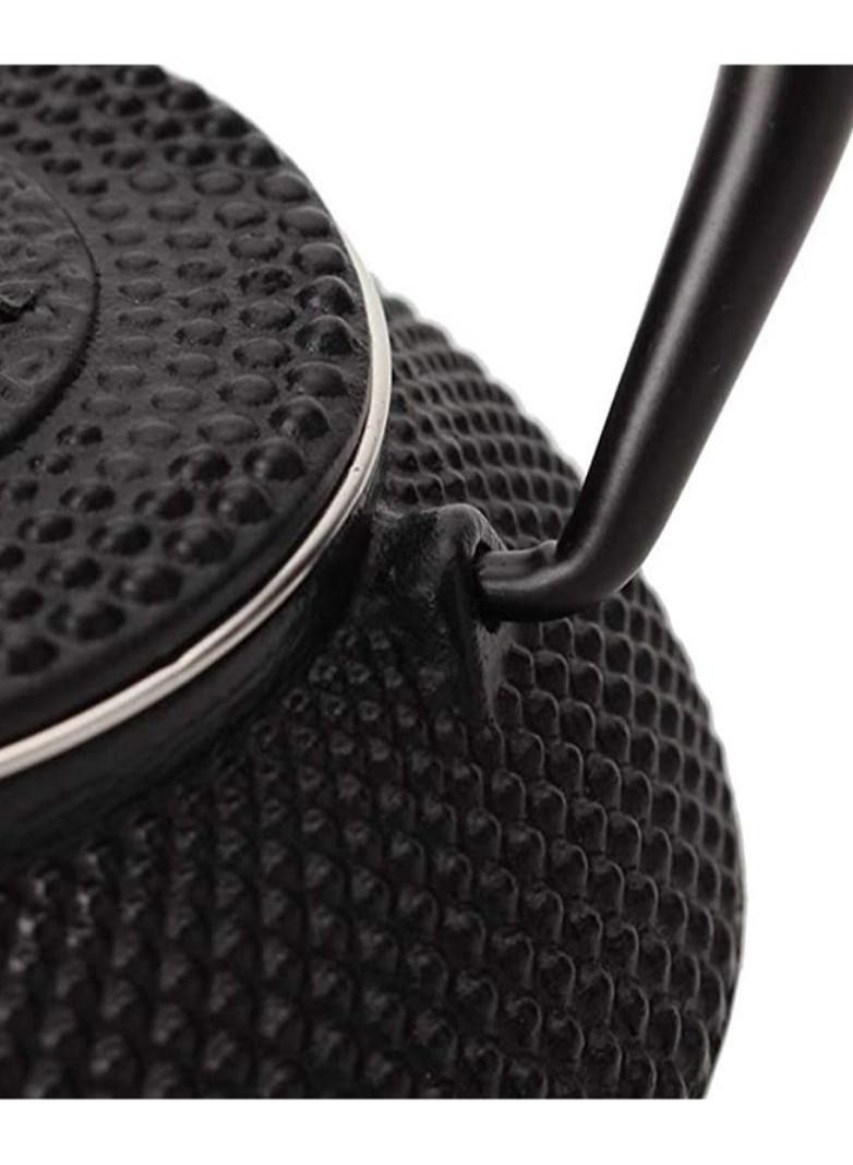 Durable Enamelled Interior Cast Iron Teapot Coated with Enameled Interior 0.6 Liter Black