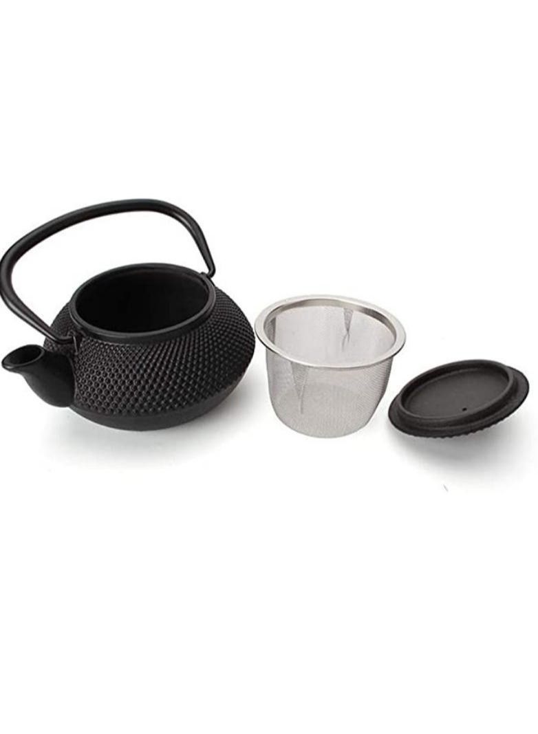 Durable Enamelled Interior Cast Iron Teapot Coated with Enameled Interior 0.6 Liter Black