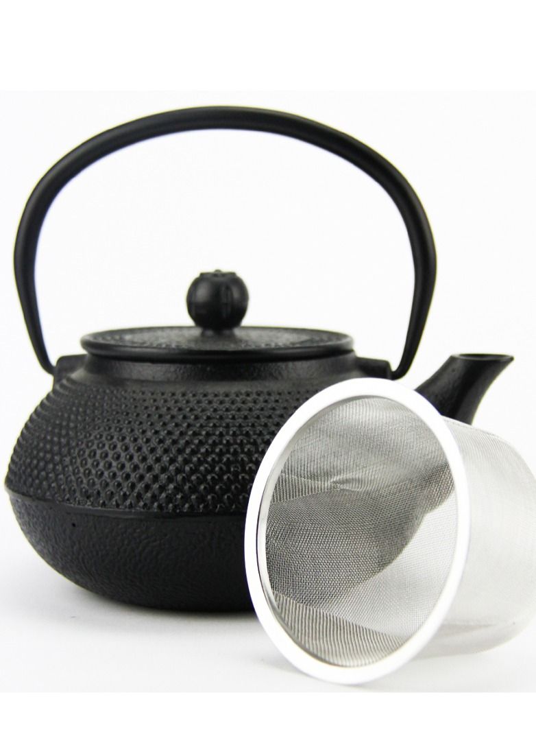 Durable Enamelled Interior Cast Iron Teapot Coated with Enameled Interior 0.6 Liter Black