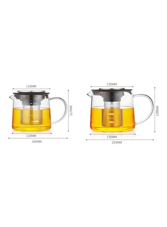 2-Piece Heat-Resistant Glass Teapot Set Clear 1xTea Pot(16.5x11.7), 1xTea Pot(20.3x13.8)cm