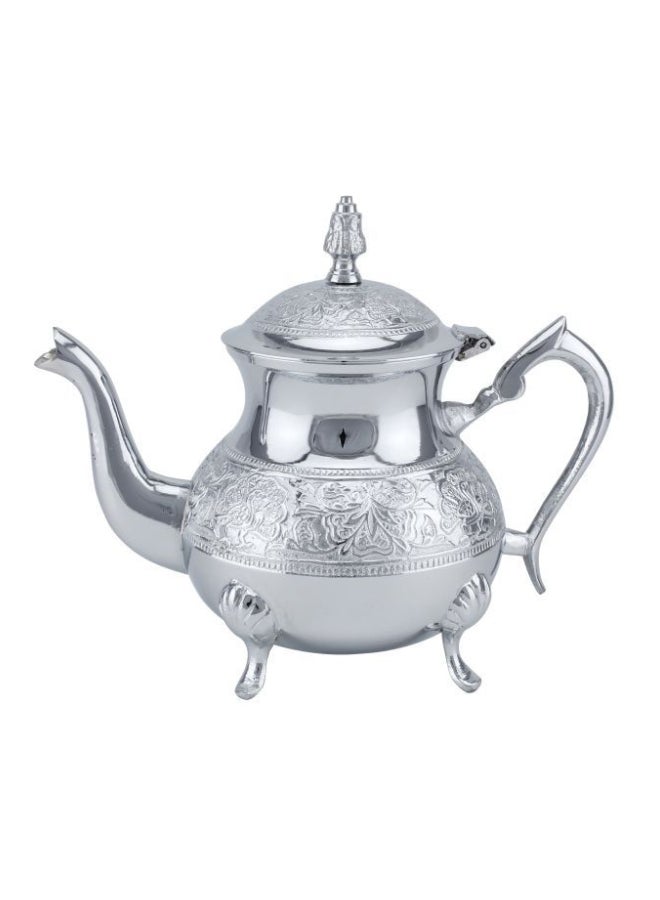 Flower Decor Stainless Steel 10cc Tea Pot Silver