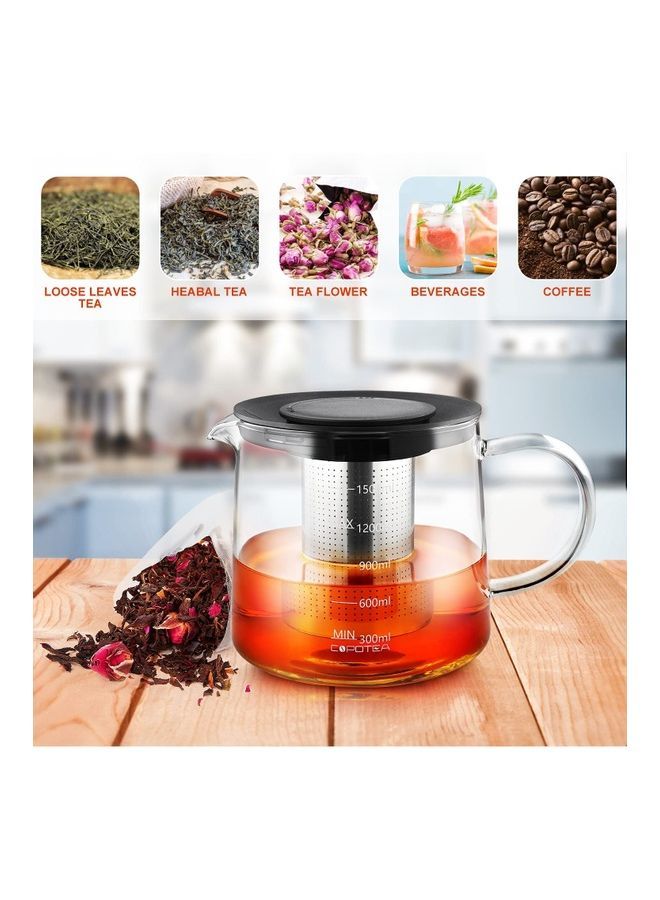 Glass Infuser Teapot With Lid Clear/Black 1500ml