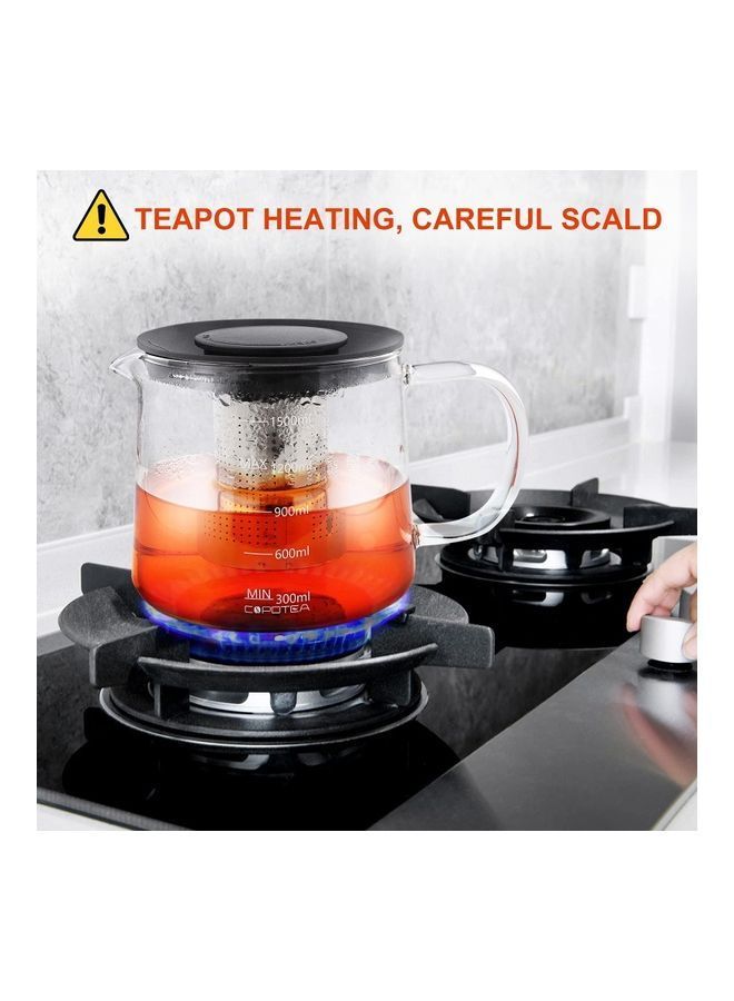 Glass Infuser Teapot With Lid Clear/Black 1500ml