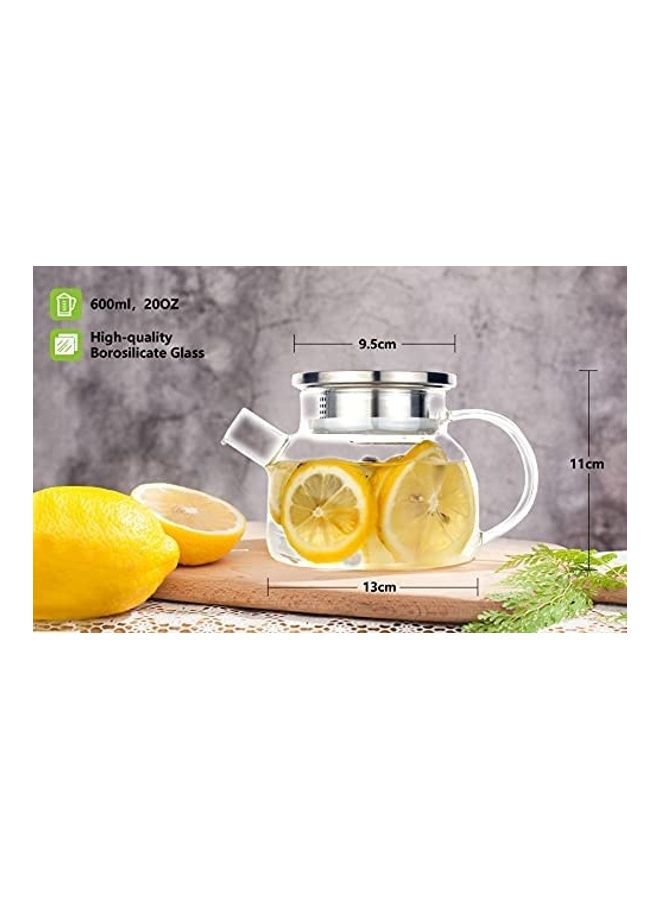 Borosilicate Glass Teapot Clear/Silver 600ml