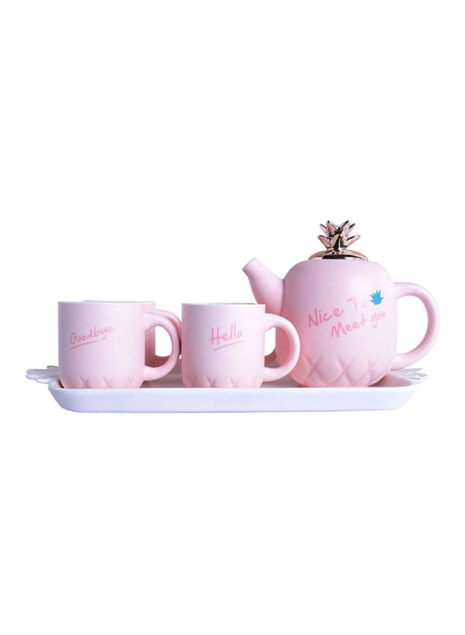 6-Piece Pineapple Shaped Teapot Set Pink/White Tea Cup (4x220), Kettle (1x780)ml