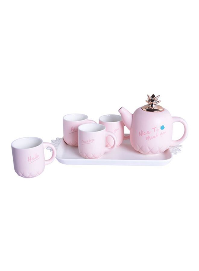 6-Piece Pineapple Shaped Teapot Set Pink/White Tea Cup (4x220), Kettle (1x780)ml