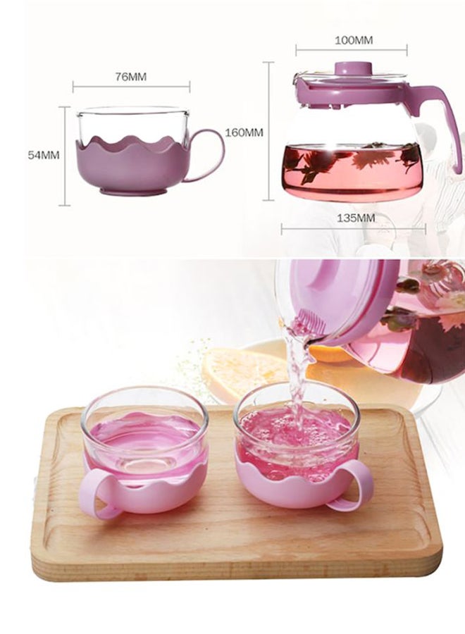 5-Piece Teapot Set Pink/Clear Teapot 10x16x13.5 cm, Cups 7.6x5.4cm