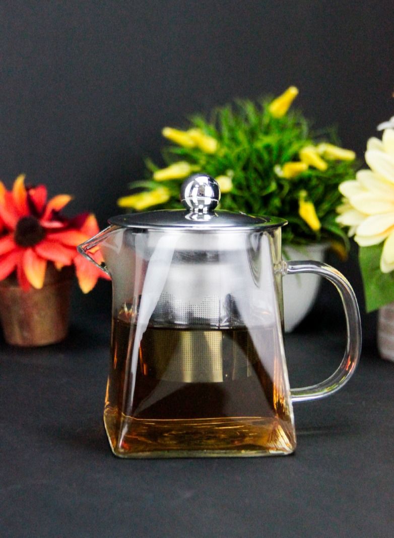 Borosilicate Glass Teapot with Stainless Steel Filter Square Design 0.350L