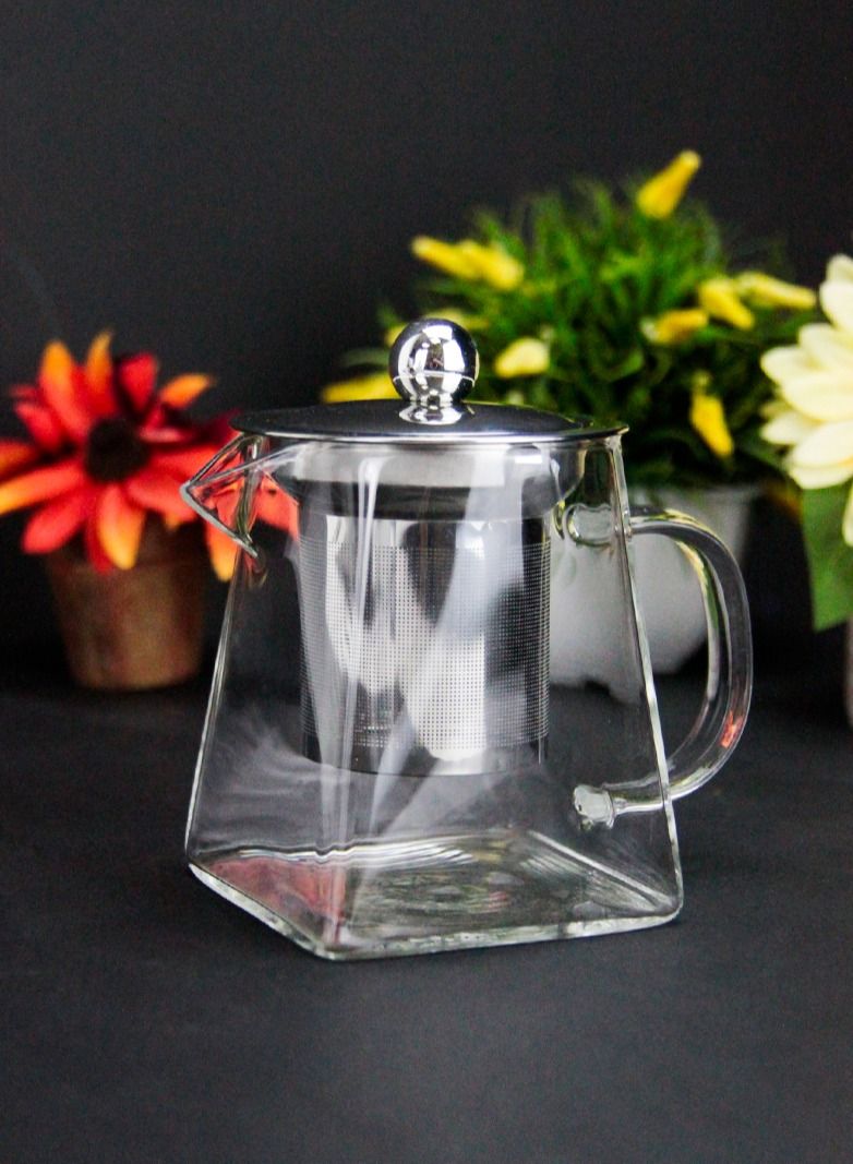 Borosilicate Glass Teapot with Stainless Steel Filter Square Design 0.350L