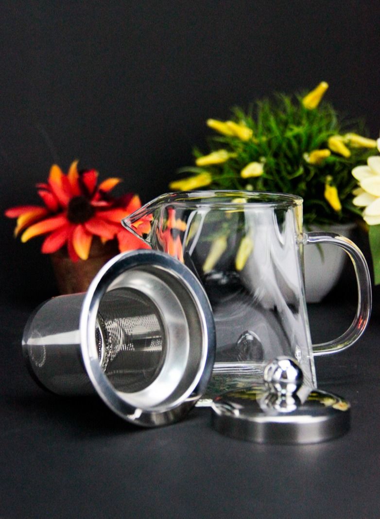 Borosilicate Glass Teapot with Stainless Steel Filter Square Design 0.350L
