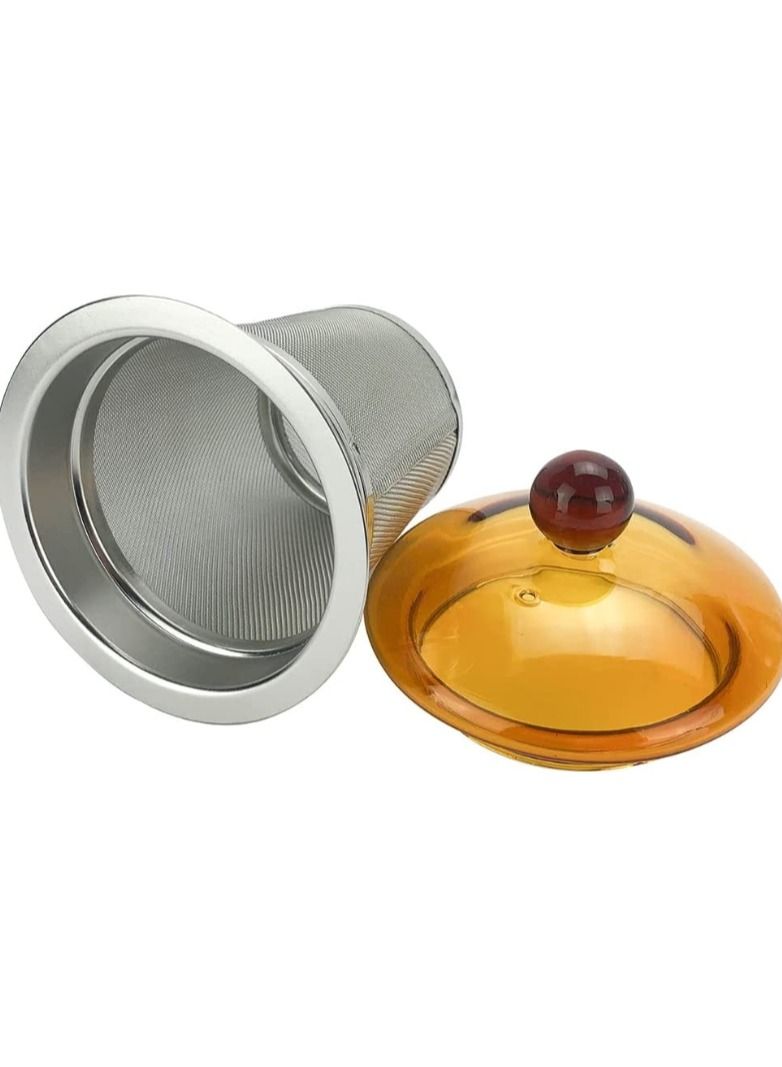 Borosilicate Heat Resistant Glass Teapot Round with Brown Lid and Removable Stainless Steel Infuser for Loose Tea and Tea Maker (0.75L)