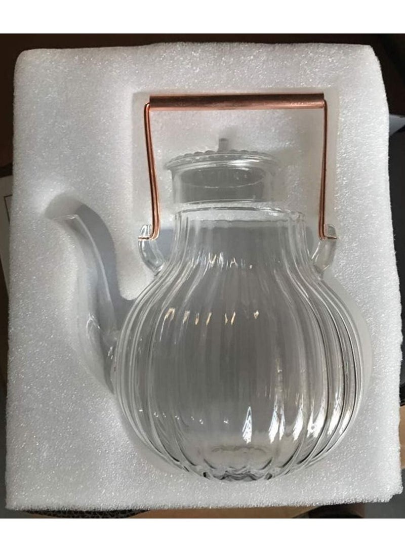 Borosilicate Ridged Glass Teapot With Copper Handle 600 ML