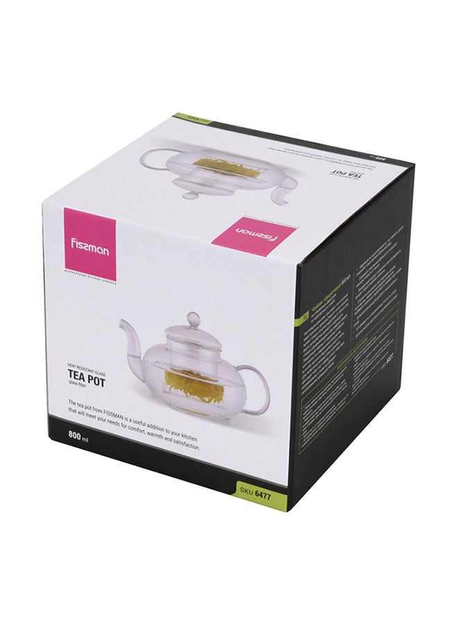 Glass Tea Pot with Glass Filter, Borosilicate Glass Tea Pot Infuser, with Stylish Design, Great For Loose Leaf Tea, Blooming Tea, Tea Bags & Fruit Infused Water 800ml