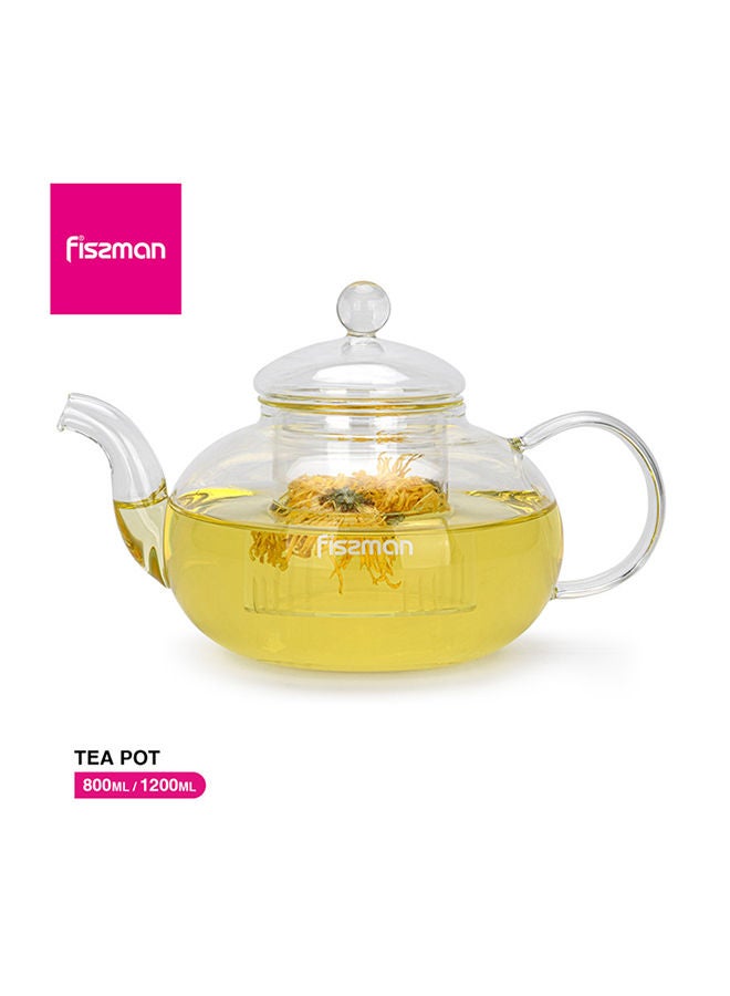 Glass Tea Pot with Glass Filter, Borosilicate Glass Tea Pot Infuser, with Stylish Design, Great For Loose Leaf Tea, Blooming Tea, Tea Bags & Fruit Infused Water 800ml