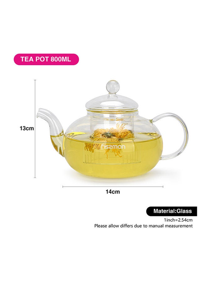 Glass Tea Pot with Glass Filter, Borosilicate Glass Tea Pot Infuser, with Stylish Design, Great For Loose Leaf Tea, Blooming Tea, Tea Bags & Fruit Infused Water 800ml