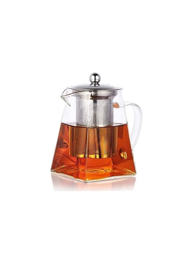 Square Borosilicate Glass Teapot for Loose Tea - Clear Leaf Tea pot with Strainer and Lid