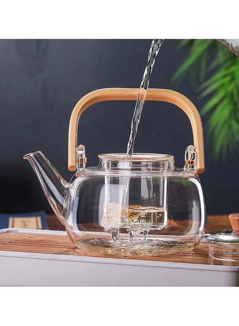 Borosilicate Glass Teapot With Glass Infuser For Loose Leaf Tea, Blooming Tea, Flower Tea With Bamboo Handle, 1000 ML…