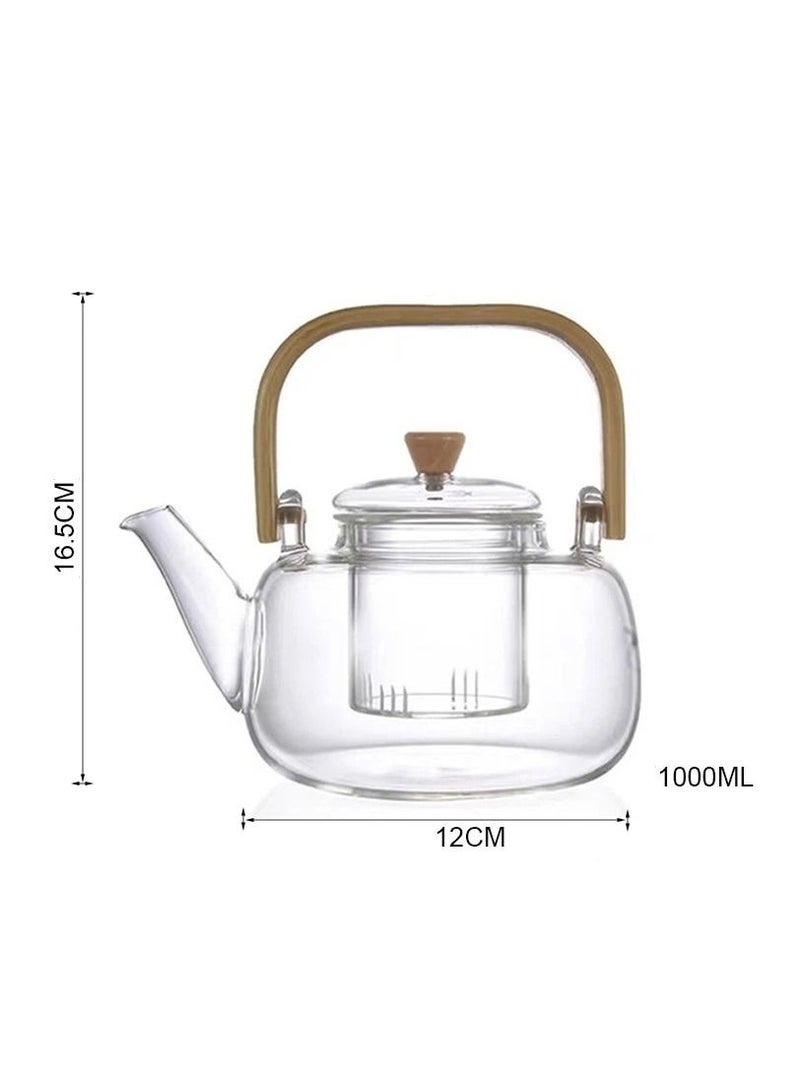 Borosilicate Glass Teapot With Glass Infuser For Loose Leaf Tea, Blooming Tea, Flower Tea With Bamboo Handle, 1000 ML…