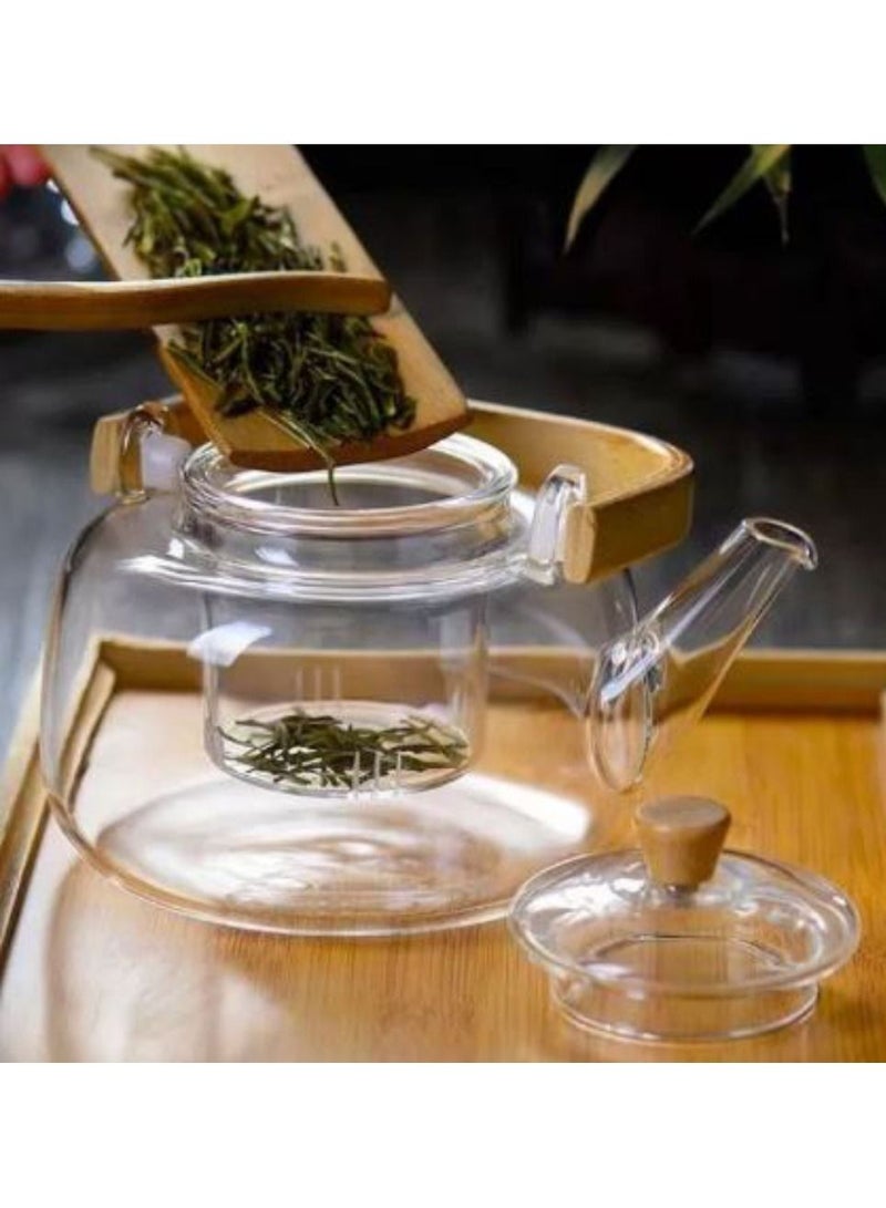 Borosilicate Glass Teapot With Glass Infuser For Loose Leaf Tea, Blooming Tea, Flower Tea With Bamboo Handle, 1000 ML…