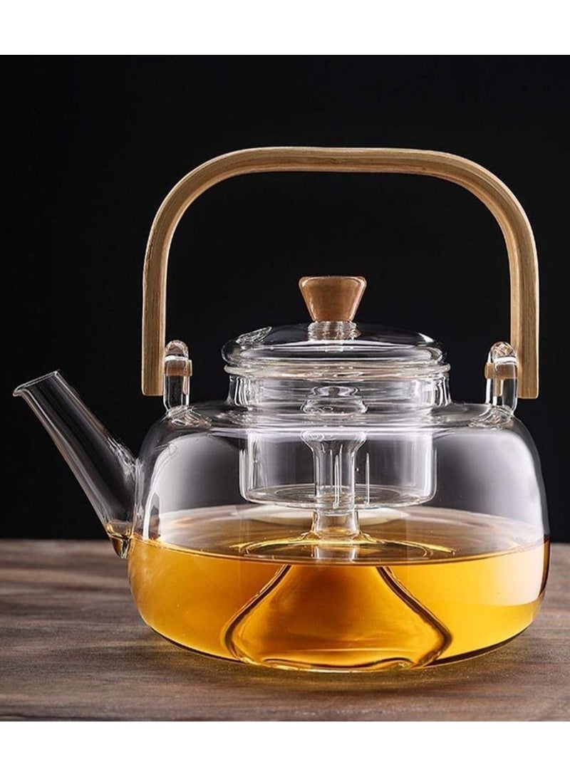 Borosilicate Glass Teapot With Glass Infuser For Loose Leaf Tea, Blooming Tea, Flower Tea With Bamboo Handle, 1000 ML…