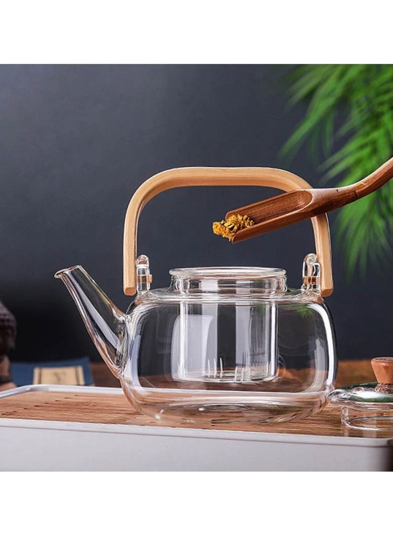 Borosilicate Glass Teapot With Glass Infuser For Loose Leaf Tea, Blooming Tea, Flower Tea With Bamboo Handle, 1000 ML…