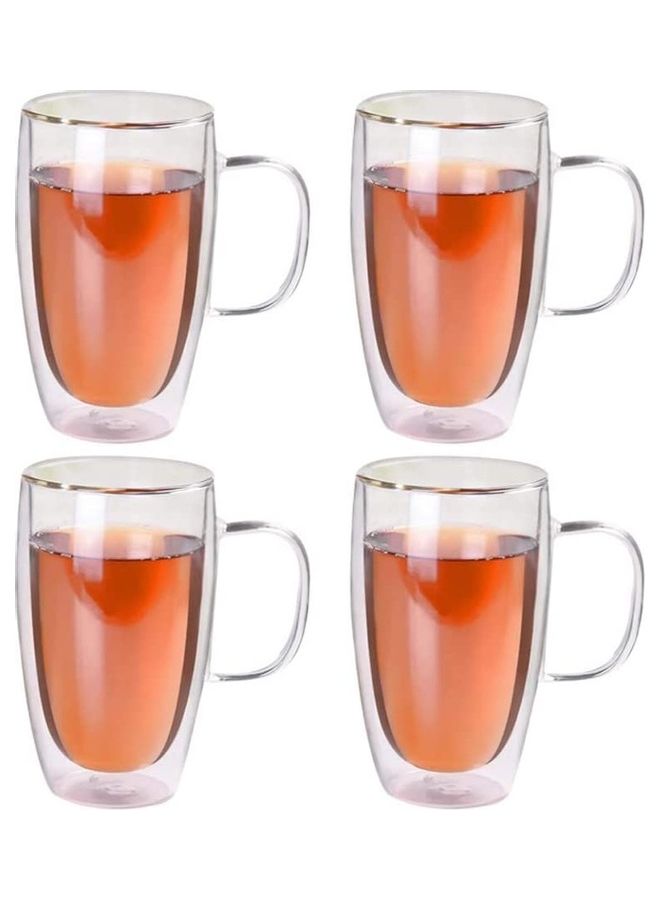 Set of 4 Double Walled Design Glass Tea Coffee Cup With Handles multicolour 350mm