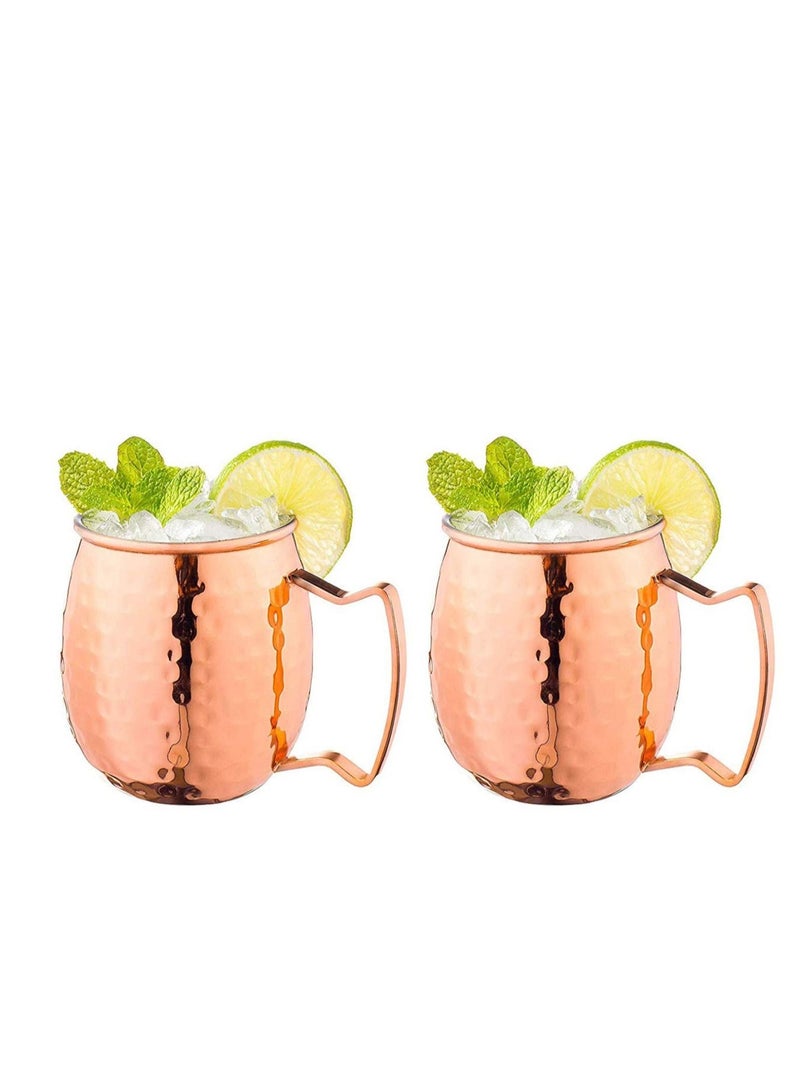 2PCS Moscow Mule Copper Mugs with Handles Classic Drinking Cup for Home, Kitchen, Bar Drinkware Helps Keep Drinks Colder, Longer Food-Grade Safe Lining