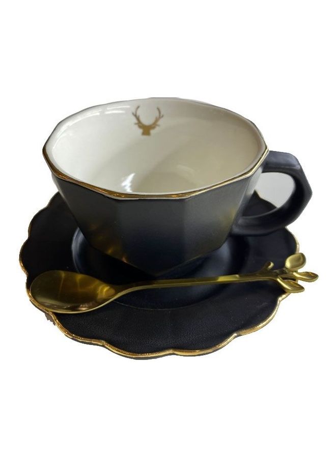 Coffee Cup With Saucer And Spoon Black/Gold/Grey