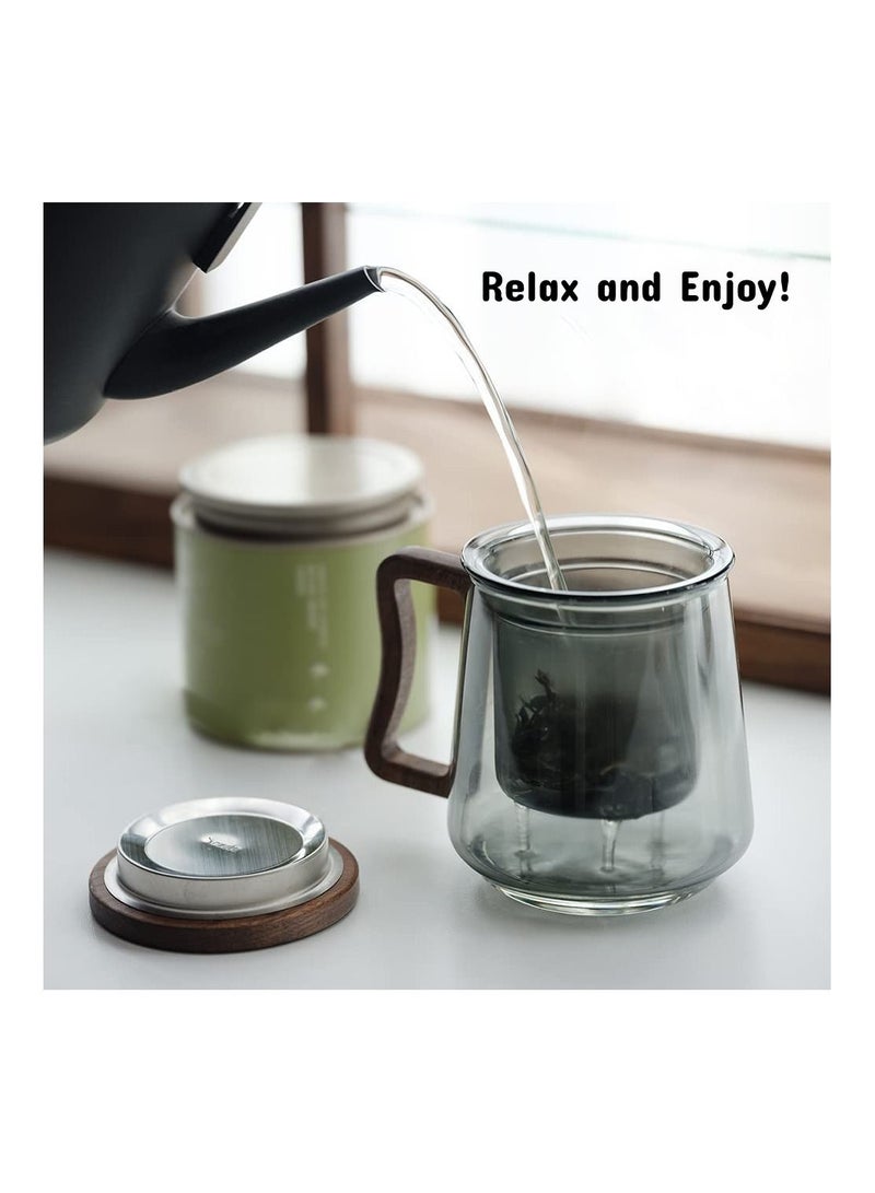 Borosilicate Glass Mug With Infuser, Walnut Lid and Handle 500 ML Smokey Grey