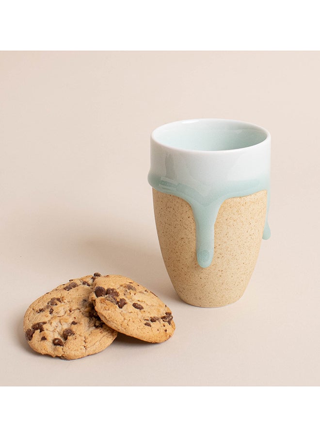 Ceramic Coffee Cup With Glazed Detail Blue/Beige