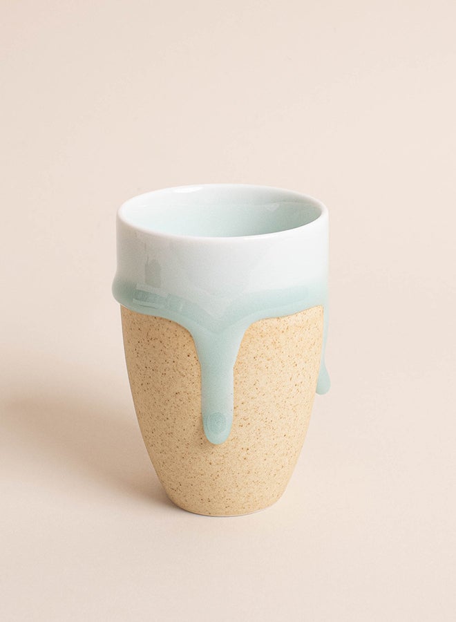 Ceramic Coffee Cup With Glazed Detail Blue/Beige