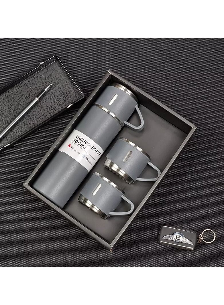 Stainless Steel Thermos 500ml Vacuum Flask Set for Hot and Cold Drinks with 3 Cups Combo new