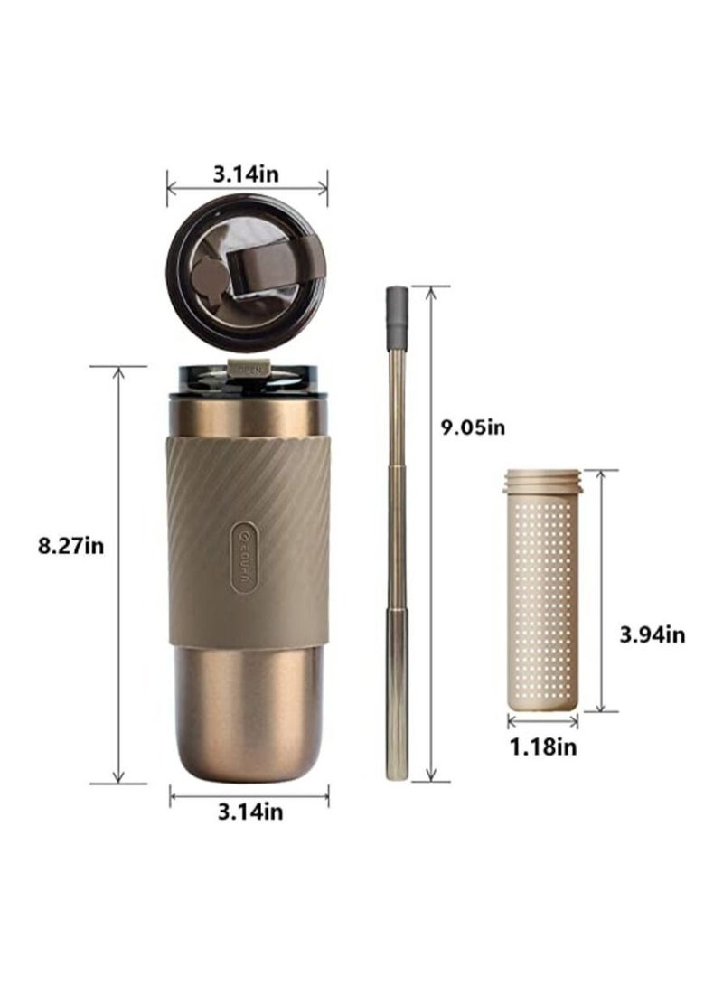 Coffee Mug with Built in Filter and Straw-Gold