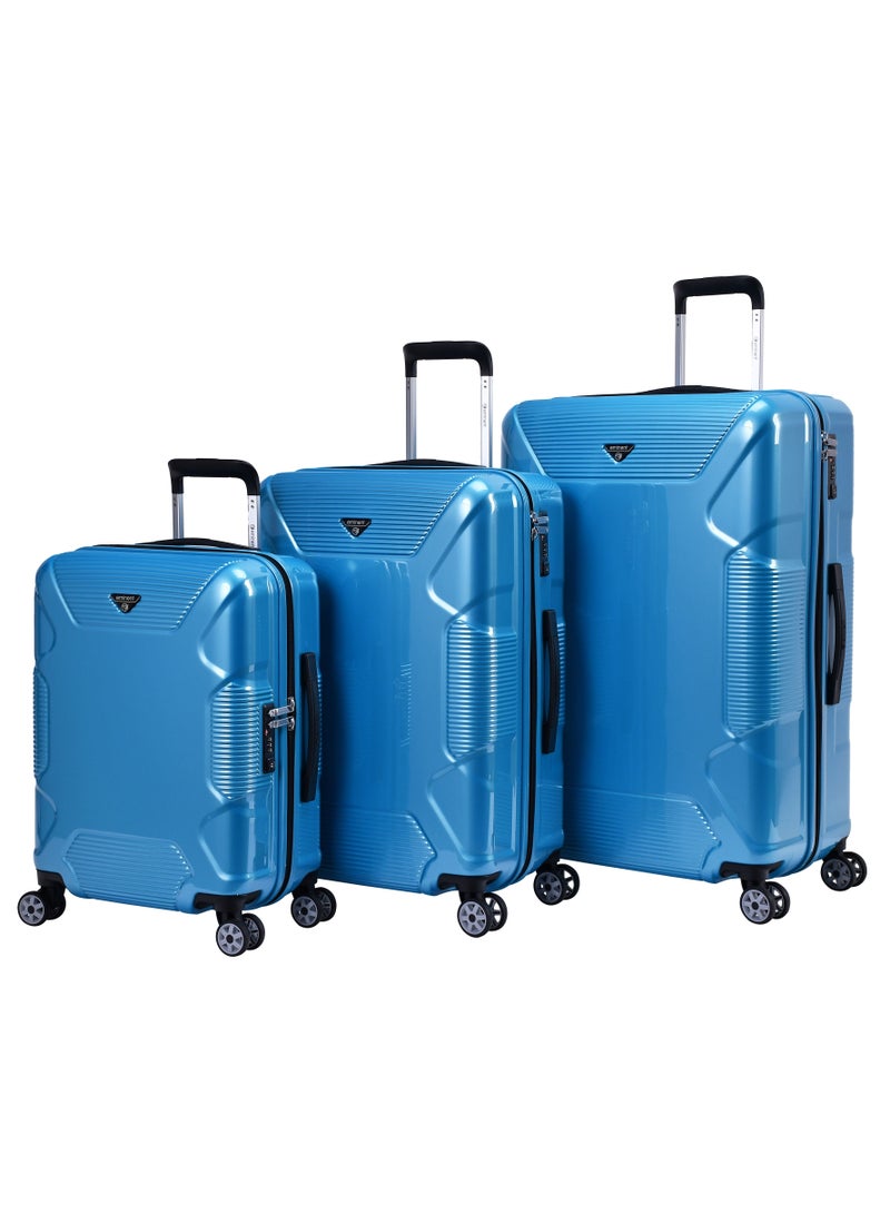 Hard Case Suitcase Trolley Luggage Set of 3 Polycarbonate Lightweight 4 Quiet Double Spinner Wheels Travel Bags With TSA Lock KJ84 Bright Blue