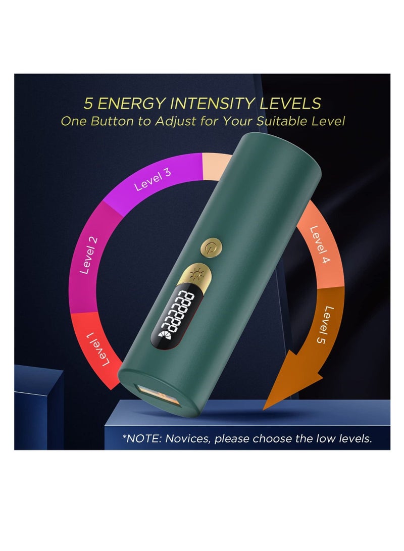 IPL Hair Removal Device Permanent Painless Cylindrical Laser Hair Removal with 2 Modes and 5 Levels for Men and Women Body, Face, Bikini, Home Use (Green)