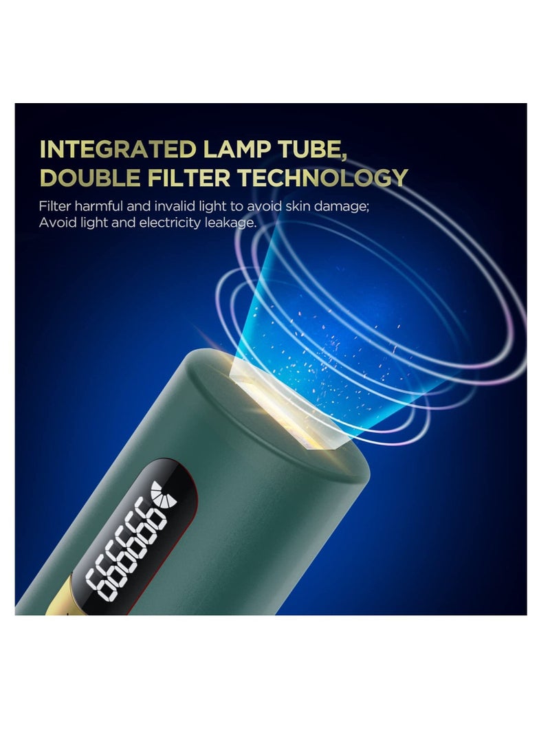 IPL Hair Removal Device Permanent Painless Cylindrical Laser Hair Removal with 2 Modes and 5 Levels for Men and Women Body, Face, Bikini, Home Use (Green)