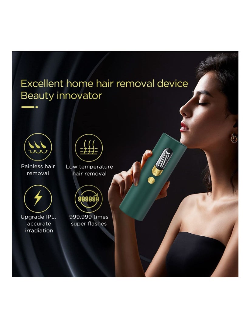 IPL Hair Removal Device Permanent Painless Cylindrical Laser Hair Removal with 2 Modes and 5 Levels for Men and Women Body, Face, Bikini, Home Use (Green)
