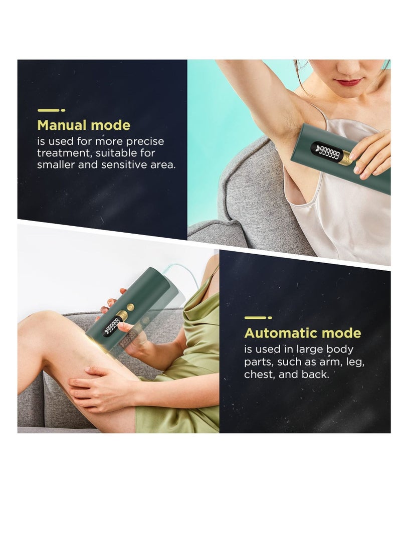 IPL Hair Removal Device Permanent Painless Cylindrical Laser Hair Removal with 2 Modes and 5 Levels for Men and Women Body, Face, Bikini, Home Use (Green)