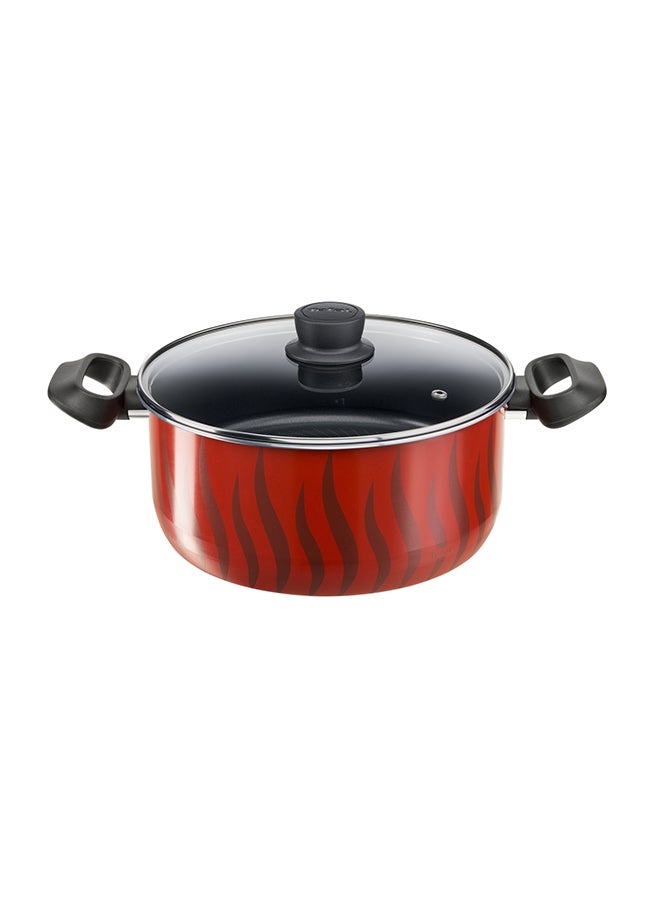 14-Piece Tefal G6 Tempo Flame Non-Stick Coating No Pfoa, No Lead, No Cadmium Heat Indicator Cookware Set Includes Frying Pan 24/ 28, Saucepan 16+ Glass Lid, Stewpots 24/ 28+ Glass Lids, Kebbe 28 Cm, Oven Dish, 29x22cm, 4 Accessories (Spoon, Ladle, Long Spatula, Potato Masher) Red