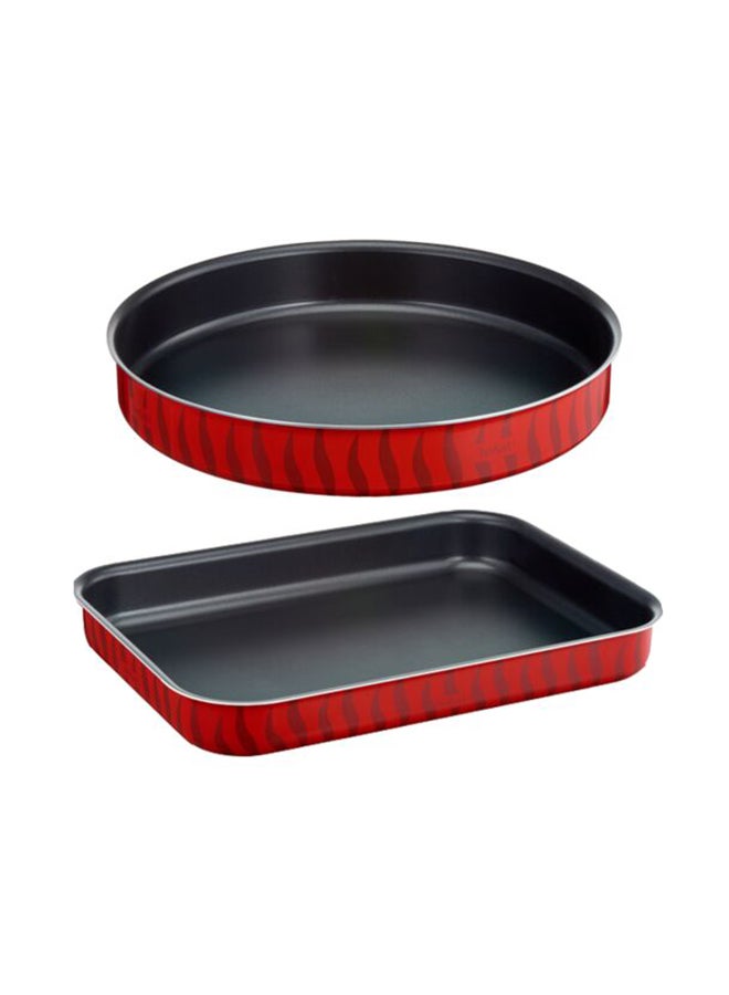 14-Piece Tefal G6 Tempo Flame Non-Stick Coating No Pfoa, No Lead, No Cadmium Heat Indicator Cookware Set Includes Frying Pan 24/ 28, Saucepan 16+ Glass Lid, Stewpots 24/ 28+ Glass Lids, Kebbe 28 Cm, Oven Dish, 29x22cm, 4 Accessories (Spoon, Ladle, Long Spatula, Potato Masher) Red