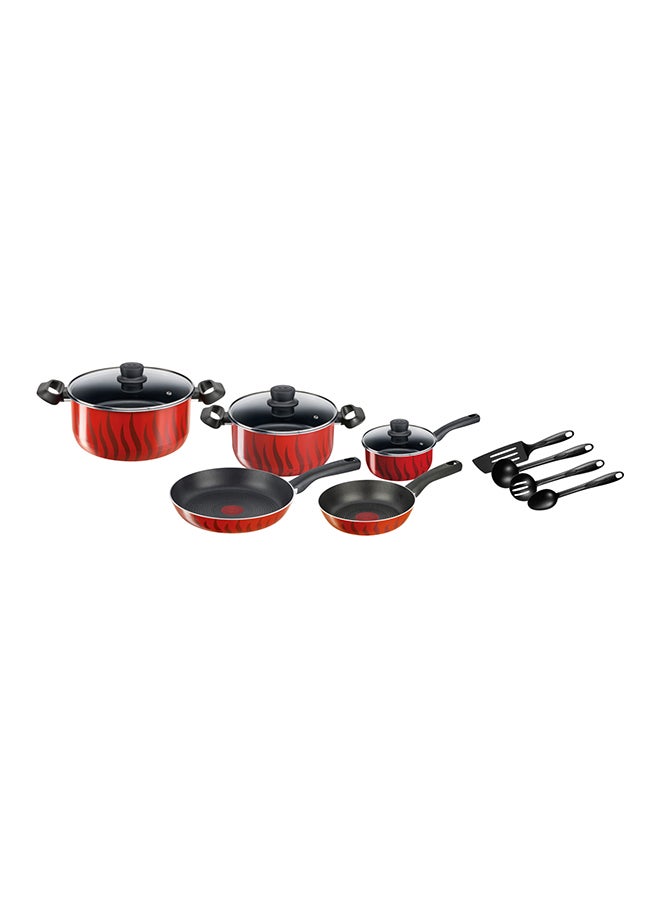 12 Pieces Tefal G6 Tempo Flame Cooking Set Red Aluminium Red 26cm