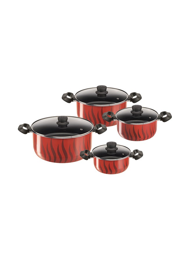 Tefal Stewpots 8 PCS Set 18/22/26/30 cm |Tempo Flame Cookware | Safe non stick coating |Made in France | Cooking Lid 4 PCS| Boiling Stewing recipe| 2 Years Warranty |C3079082 Red