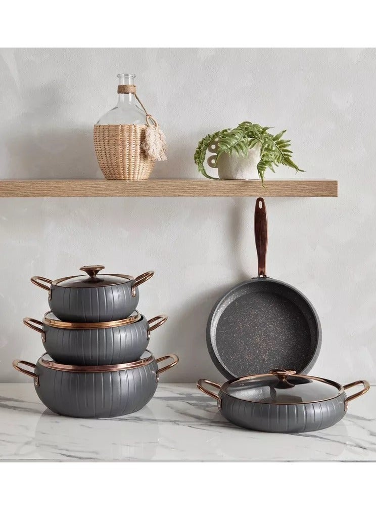 9Pcs Meridian Granite Cookware Set - Anthracite Color - Made in Turkey