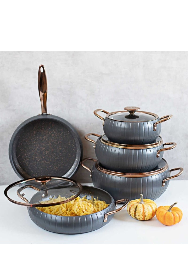 9Pcs Meridian Granite Cookware Set - Anthracite Color - Made in Turkey