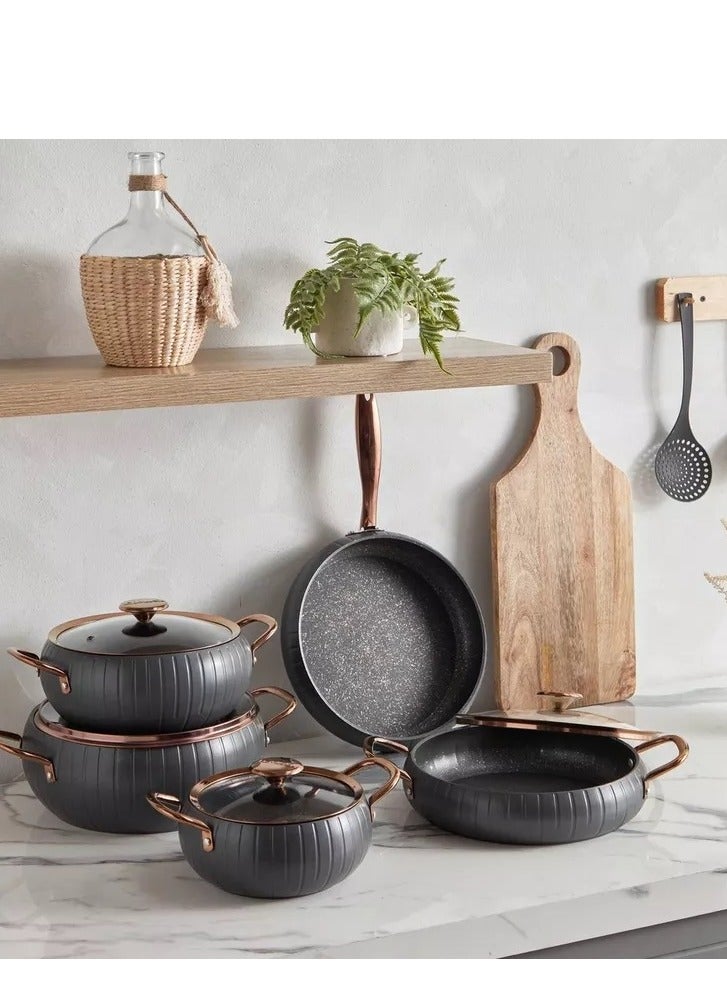 9Pcs Meridian Granite Cookware Set - Anthracite Color - Made in Turkey