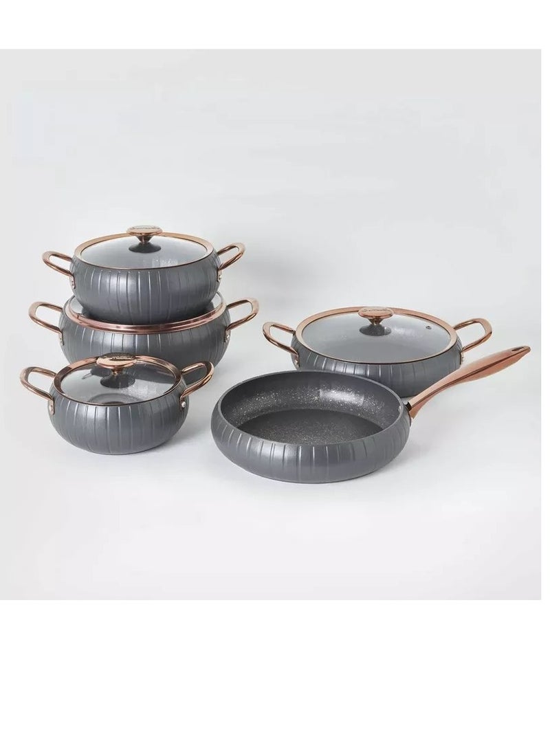 9Pcs Meridian Granite Cookware Set - Anthracite Color - Made in Turkey