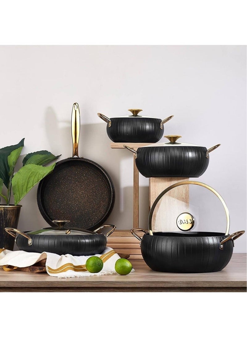 OMS 9Pcs Meridian Granite Cookware Set - Black Color - Made in Turkey