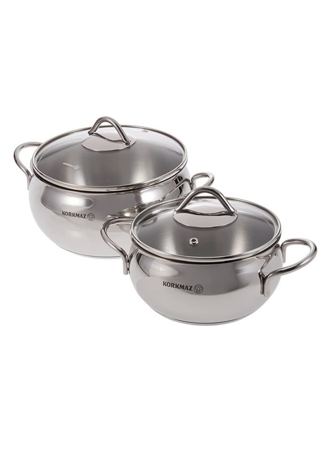 9-Piece Stainless Steel 3-Ply Base With Glass Lid Induction Compatible Base Cookware Set Includes Casserole 16x9, Casserole 20x10, Casserole 24x12, Low Casserole 24x8, Frypan 24x5 cm Silver/Clear