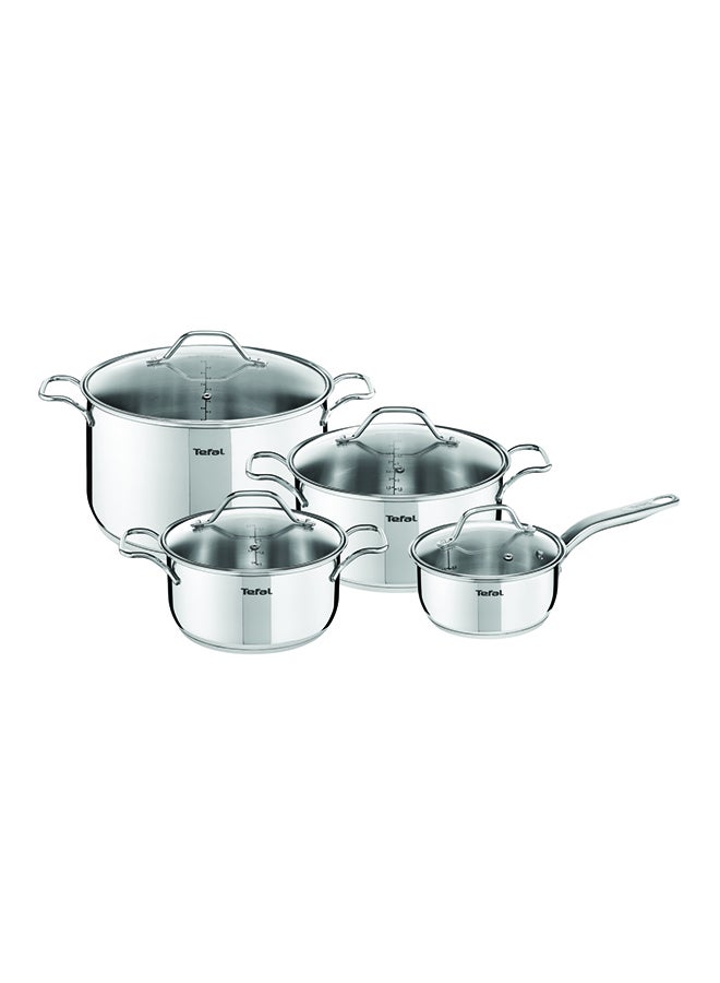 TEFAL Intuition 8 pc set | saucepan 16 cm+lid, stewpots 20/24+lids, stockpot 28 cm+lid | Premium Stainless steel 18/10 | Measuring marks | Glass lid | Induction | Stewing, Boiling | Recipe | B864S874 Silver 28cm