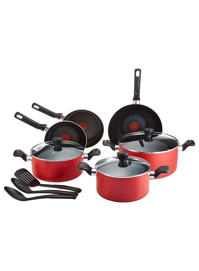 Super Cook 12 Pc Set| Frypans 22/24Cm, Wokpan28 Cm, Stewpots 22/24/28Cm+Lids, Spoon, Slotted Spoon, Slotted Spatula | Non-Stick | Thermo-Signal | Red | B460Sc84 Red 24cm